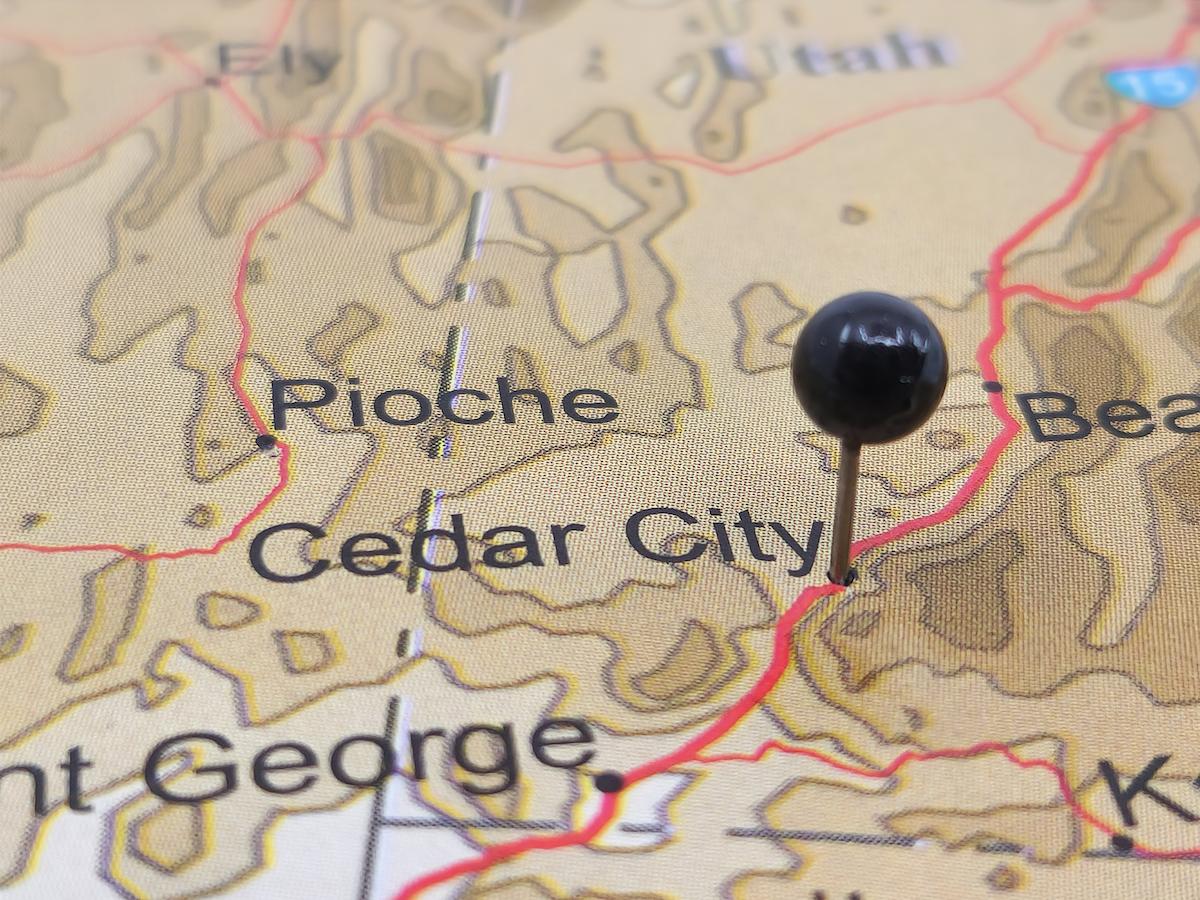 Top Neighborhoods in Cedar City Black tack on map of Cedar City, Utah.